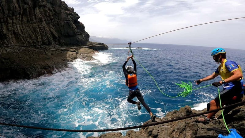 Agaete: Gran Canaria Coasteering. Marine Ferrata and Zipline - The Viewpoint Before the Big Downward Move