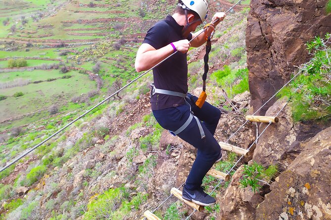 Climbing + Zipline + Via Ferrata + Cave. Adventure route in Gran Canaria - The Final Zipline: 50 Meters of Flying and a Bit of Climbing