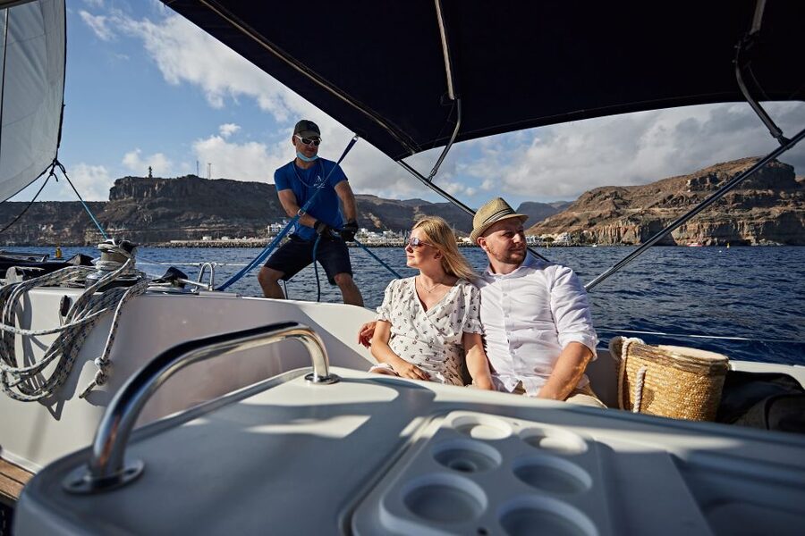 From Puerto de Mogán: Private Sailing Trip & Snorkeling - Short sail start, longer time on the Atlantic, and a hands-on helm moment